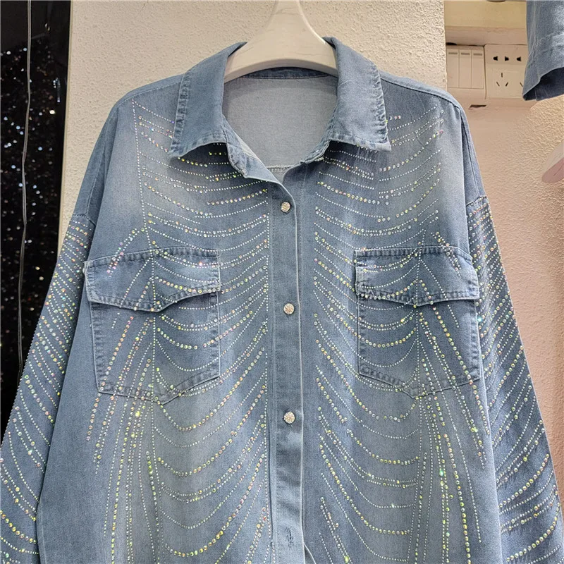 Denim shirt women rhinestone hot pressed diamond loose mid length cardigan jacket new
Denim shirt women rhinestone hot pressed diamond loose mid length cardigan jacket new