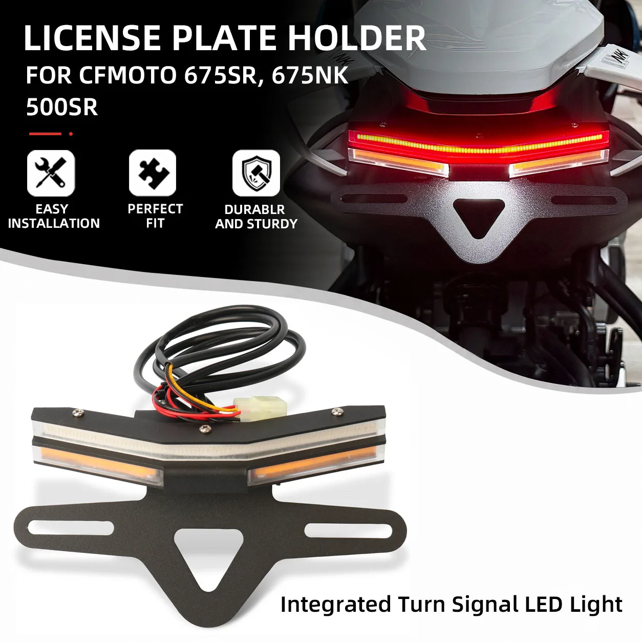 For CFMOTO 675SR 675NK 500SR 675SR-R Motorcycle Integrated License Plate Braket Turn Signal LED Light CF MOTO 675 SR NK SRR SR-R
For CFMOTO 675SR 675NK 500SR 675SR-R Motorcycle Integrated License Plate Braket Turn Signal LED Light CF MOTO 675 SR NK SRR SR-R