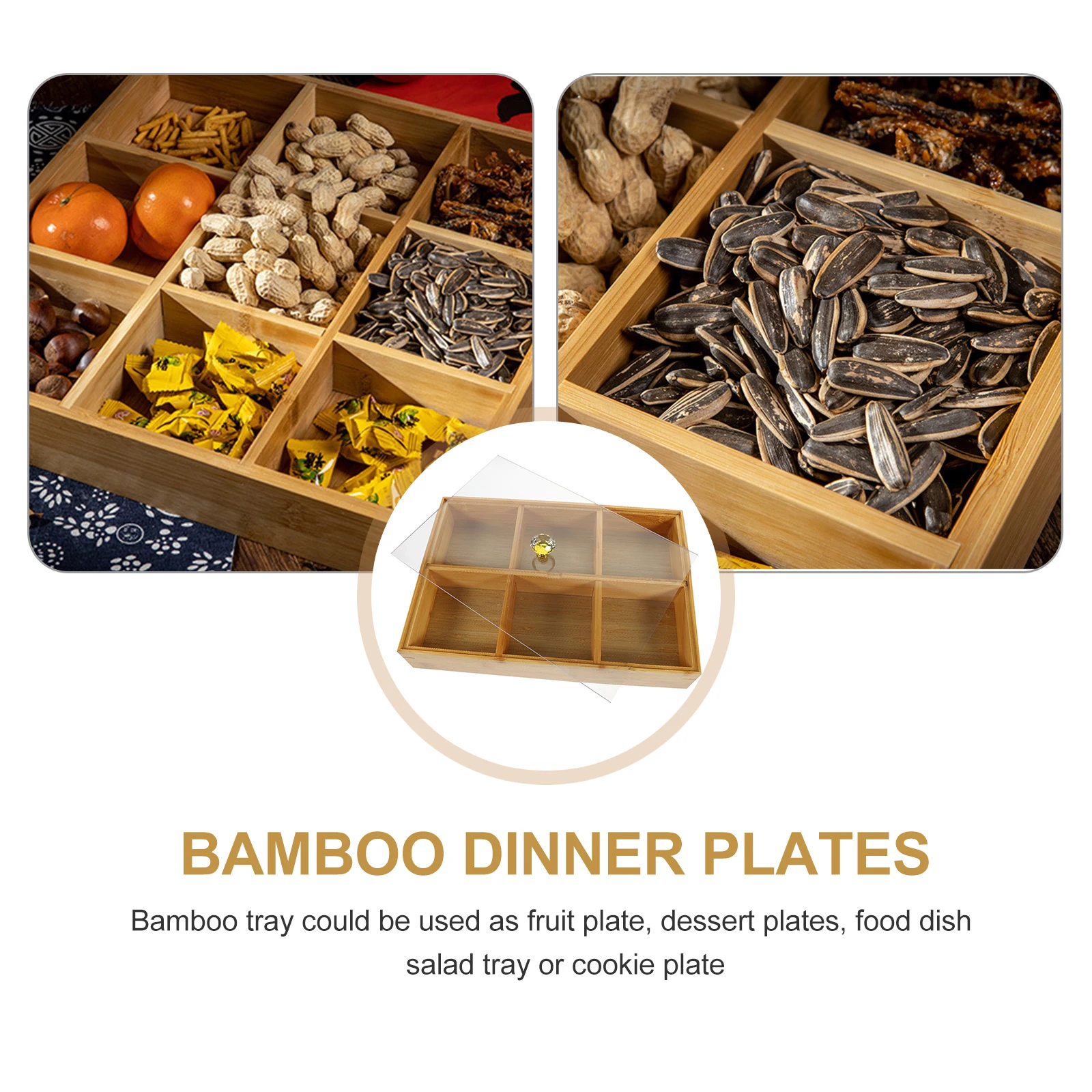 6PCS Bamboo Fruit Lid 6 Compartments Serving Tray for Tea Party Dessert Nuts Storage Decorative Tray Wedding Home Christmas
6PCS Bamboo Fruit Lid 6 Compartments Serving Tray for Tea Party Dessert Nuts Storage Decorative Tray Wedding Home Christmas