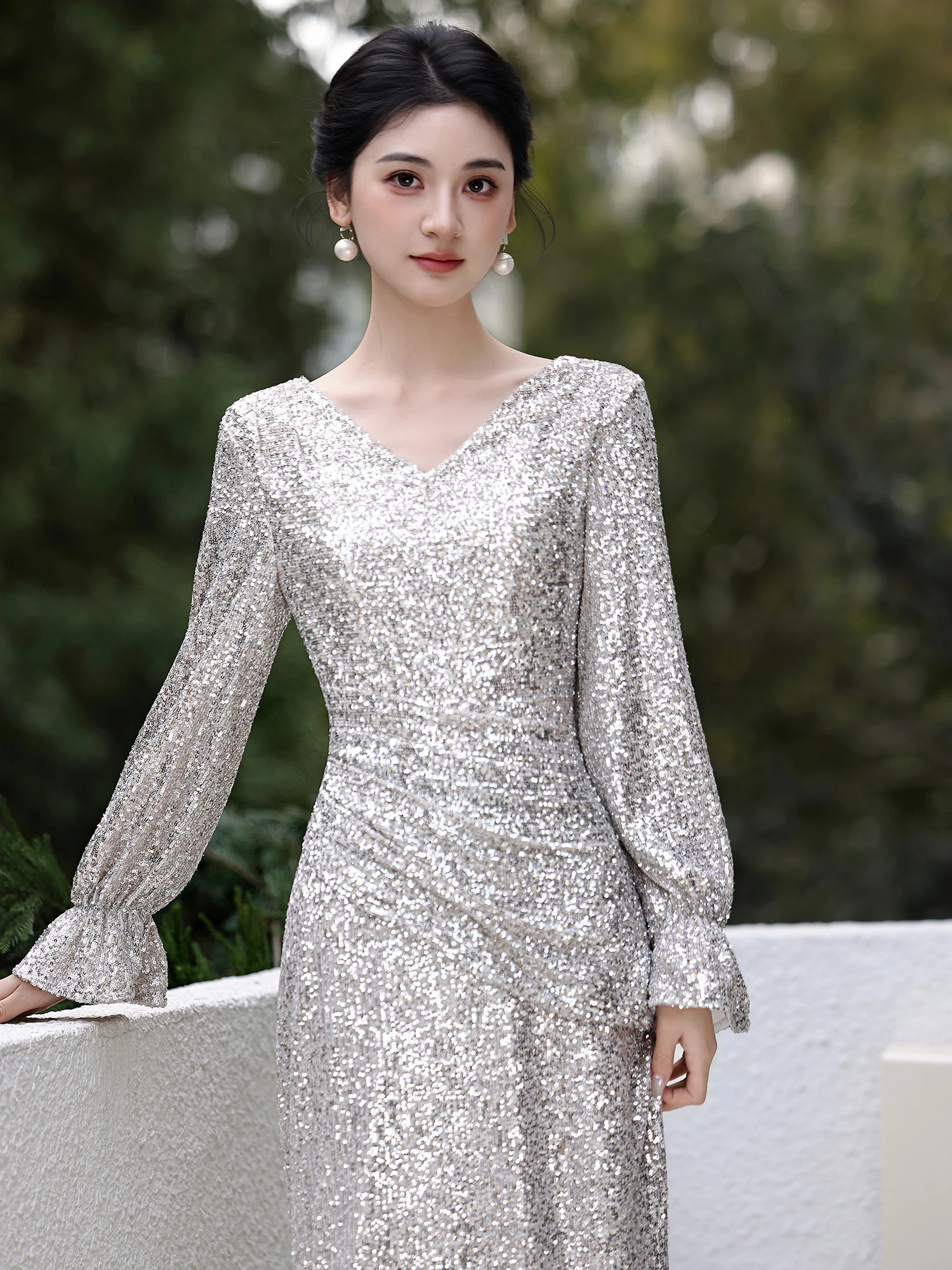 Ele Long Sve Fi Tail Evening Gown Women's Faionable Ball Dr Silver Winter New Year's Par Host Glitter Skirt
Ele Long Sve Fi Tail Evening Gown Women's Faionable Ball Dr Silver Winter New Year's Par Host Glitter Skirt