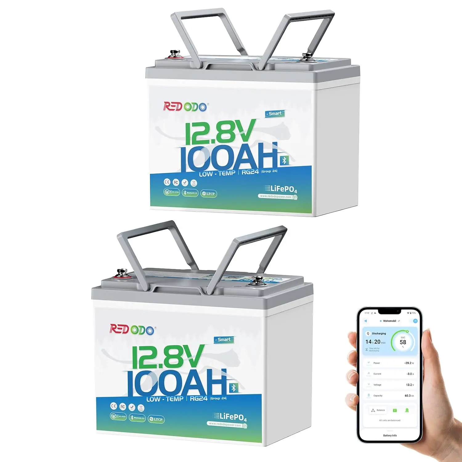 12V 100Ah LiFePO4 Battery Low-Temp Protection Trolling Motor Marine RV Solar Built-in 100A BMS 2 Pack, Customized
12V 100Ah LiFePO4 Battery Low-Temp Protection Trolling Motor Marine RV Solar Built-in 100A BMS 2 Pack, Customized