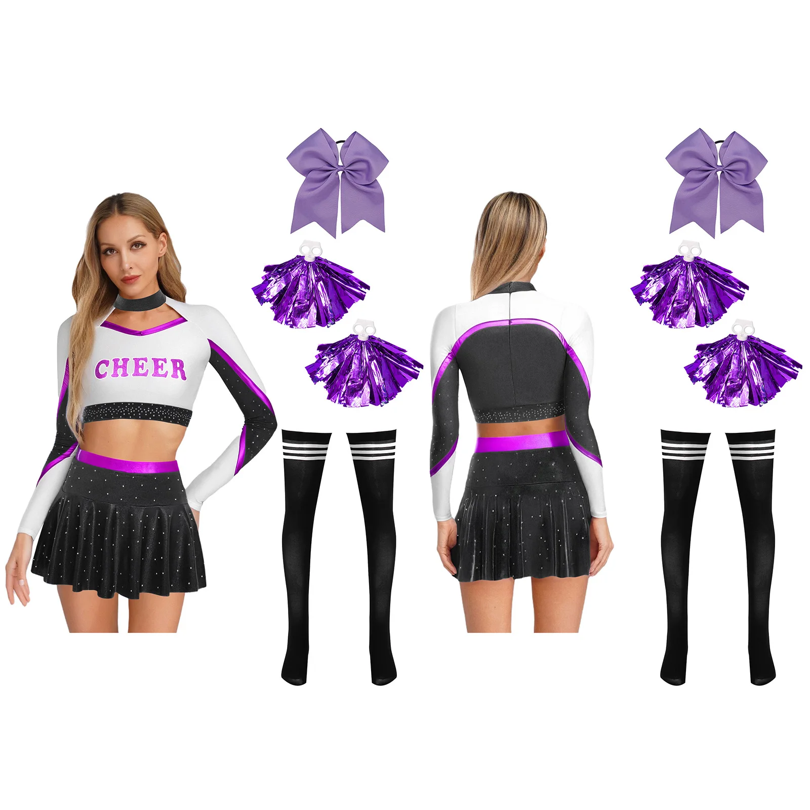 Carnival Women Cheerleading Roleplay Costume Contrast Color Shiny Rhinestone Crop Top+Miniskirt+ Hairband+Flower Balls+Stockings
Carnival Women Cheerleading Roleplay Costume Contrast Color Shiny Rhinestone Crop Top+Miniskirt+ Hairband+Flower Balls+Stockings