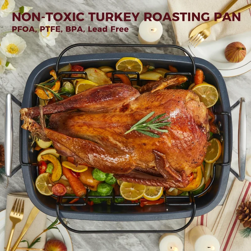 Extra Large Turkey Roasting Pan with Rack U-Shaped 18.7×13.6 Nonstick Pan for 25lb Turkey Tray for Oven 0.8 mm Heavy Duty Steel
Extra Large Turkey Roasting Pan with Rack U-Shaped 18.7×13.6 Nonstick Pan for 25lb Turkey Tray for Oven 0.8 mm Heavy Duty Steel