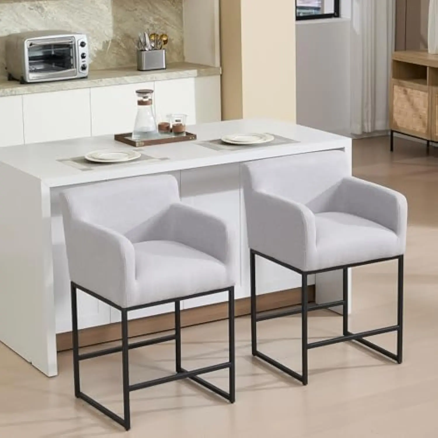 Upholstered Counter Height Bar Stools Set of 2, Modern 25'' H Linen Fabric Bar Stools with Arms Comfy Kitchen Bar Chairs for Co
Upholstered Counter Height Bar Stools Set of 2, Modern 25'' H Linen Fabric Bar Stools with Arms Comfy Kitchen Bar Chairs for Co
