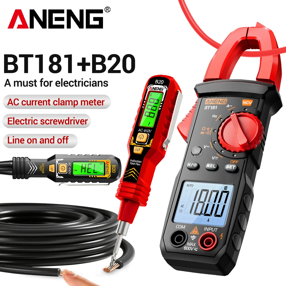 Electrician Kit ANENG ST181+B20 400A 600V NCV True RMS Clamp Meter +12-1000V Dual-Head Screwdriver Voltage Tester Set Tools
Electrician Kit ANENG ST181+B20 400A 600V NCV True RMS Clamp Meter +12-1000V Dual-Head Screwdriver Voltage Tester Set Tools