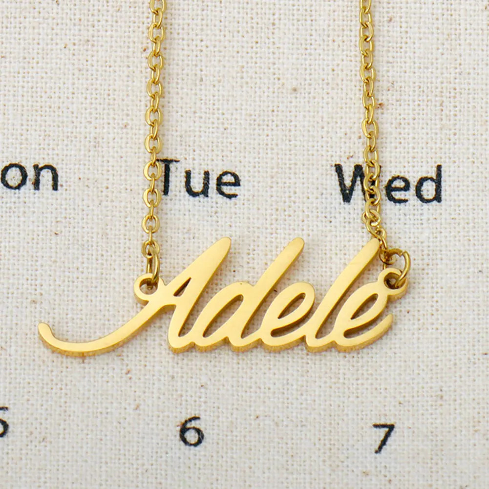 AOLOSHOW Adele Name Necklace Gold Color Stainless Steel Jewelry Women's Cursive Letter Nameplate Pendant Choker
AOLOSHOW Adele Name Necklace Gold Color Stainless Steel Jewelry Women's Cursive Letter Nameplate Pendant Choker