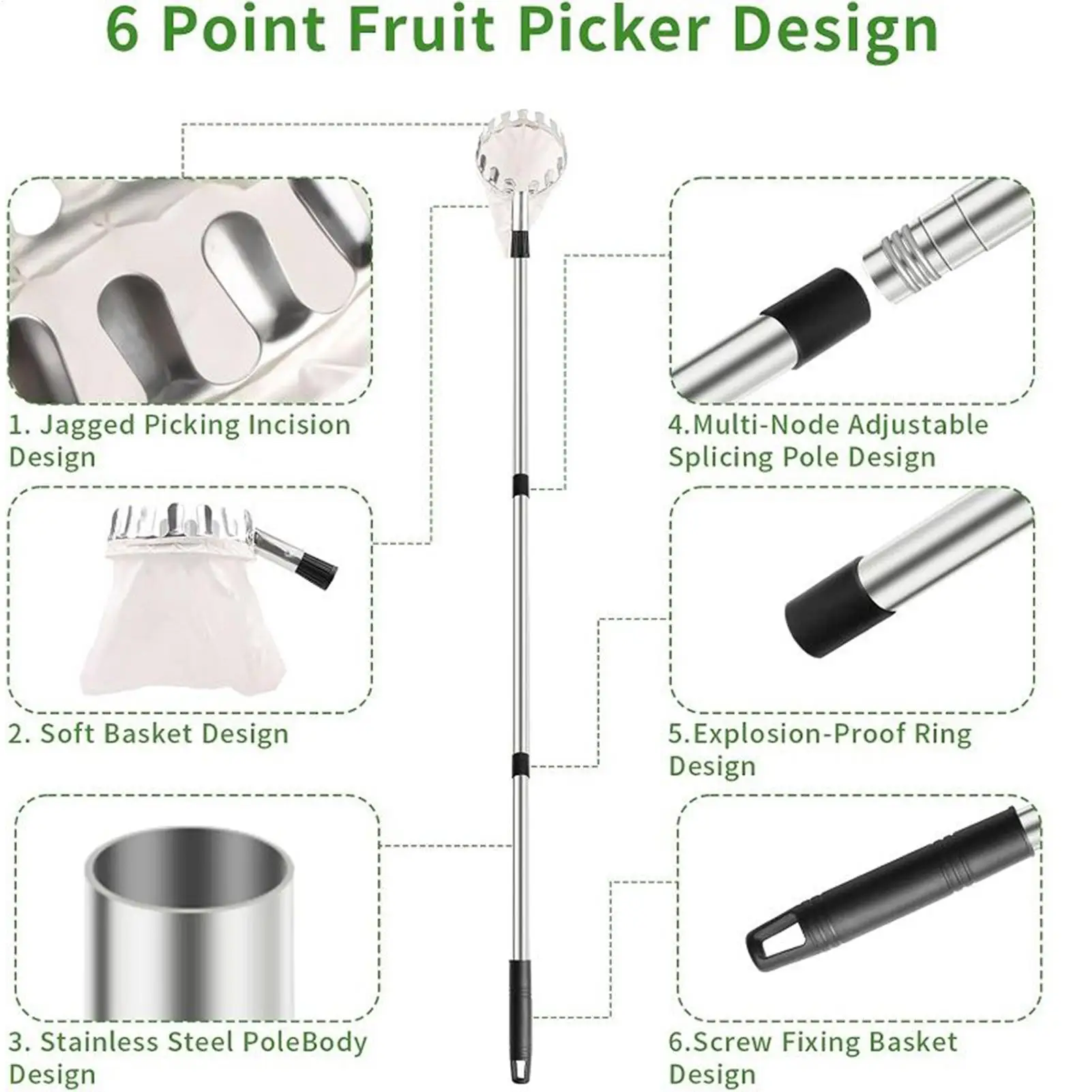 Tree Fruit Picker Tool Telescoping Harvesting Equipment 3.3-13ft Adjusting Fruit Picker For Mango Lemon Orange Pear Cherry Farm
Tree Fruit Picker Tool Telescoping Harvesting Equipment 3.3-13ft Adjusting Fruit Picker For Mango Lemon Orange Pear Cherry Farm