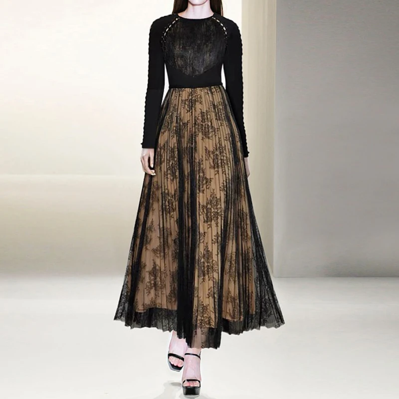 QHZ Designer Fashion Runway Maxi dress Women's Long Sleeves Drawstring patchwork lace Slim Vintage Party Pleats Long dress
QHZ Designer Fashion Runway Maxi dress Women's Long Sleeves Drawstring patchwork lace Slim Vintage Party Pleats Long dress