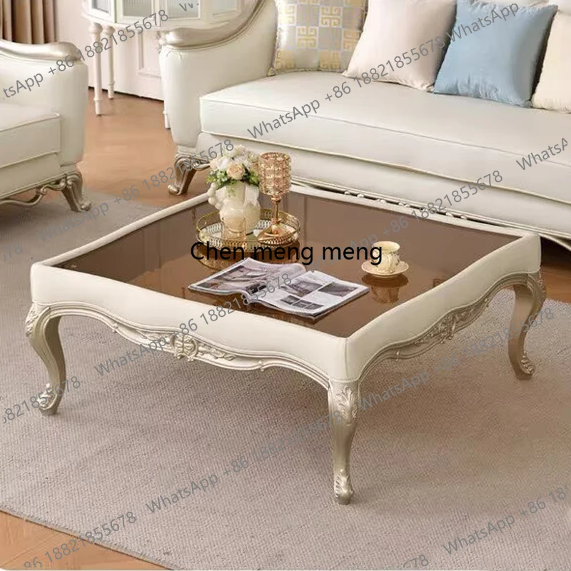 French light luxury solid wood coffee table modern household square glass small coffee table new engraving
French light luxury solid wood coffee table modern household square glass small coffee table new engraving