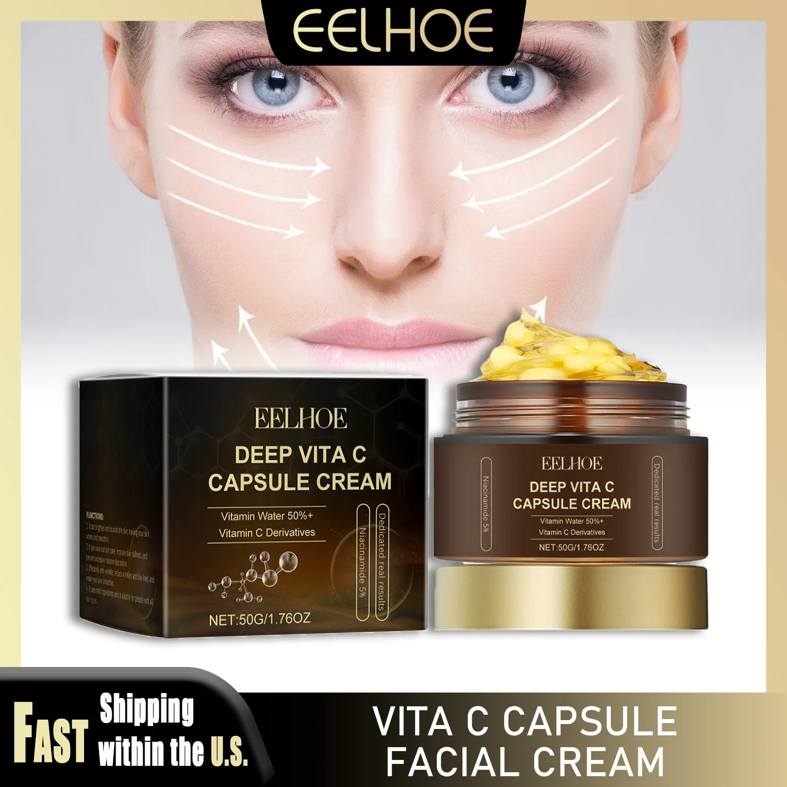 EELHOE 50 г капсульный крем для лица с витамином С, глубоко увлажняющий, антиоксидантный, питательный, отбеливающий, восстанавливающий, эластичный кожу 
EELHOE 50 г капсульный крем для лица с витамином С, глубоко увлажняющий, антиоксидантный, питательный, отбеливающий, восстанавливающий, эластичный кожу