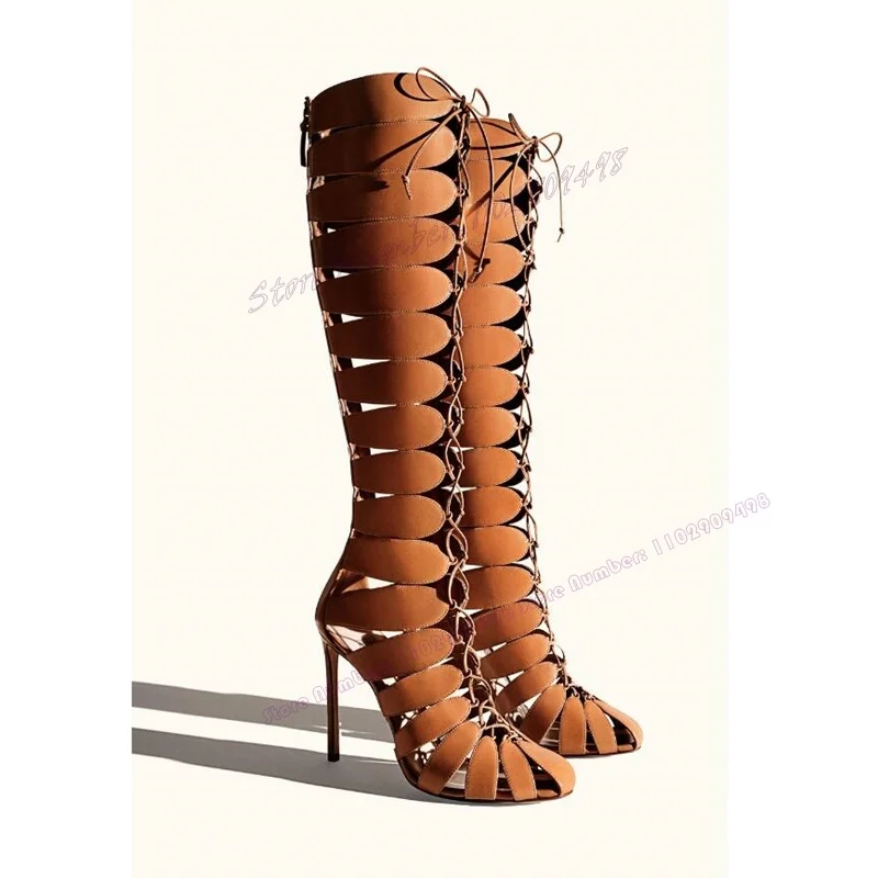 Brown Hollow Out Cross Tied Sandals Boots Knee High Round Toe Shoes for Women Thin High Heels Shoes 2023 Zapatos Para Mujere
Brown Hollow Out Cross Tied Sandals Boots Knee High Round Toe Shoes for Women Thin High Heels Shoes 2023 Zapatos Para Mujere