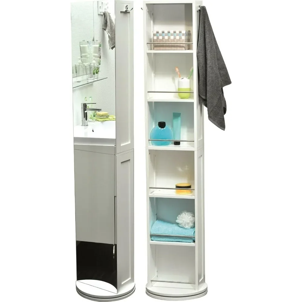 White Swivel Storage Tower Cabinet Organizer with Mirror for Linens and Bath Essentials - 66 5/8''H x 12''L x 14.4''
White Swivel Storage Tower Cabinet Organizer with Mirror for Linens and Bath Essentials - 66 5/8''H x 12''L x 14.4''