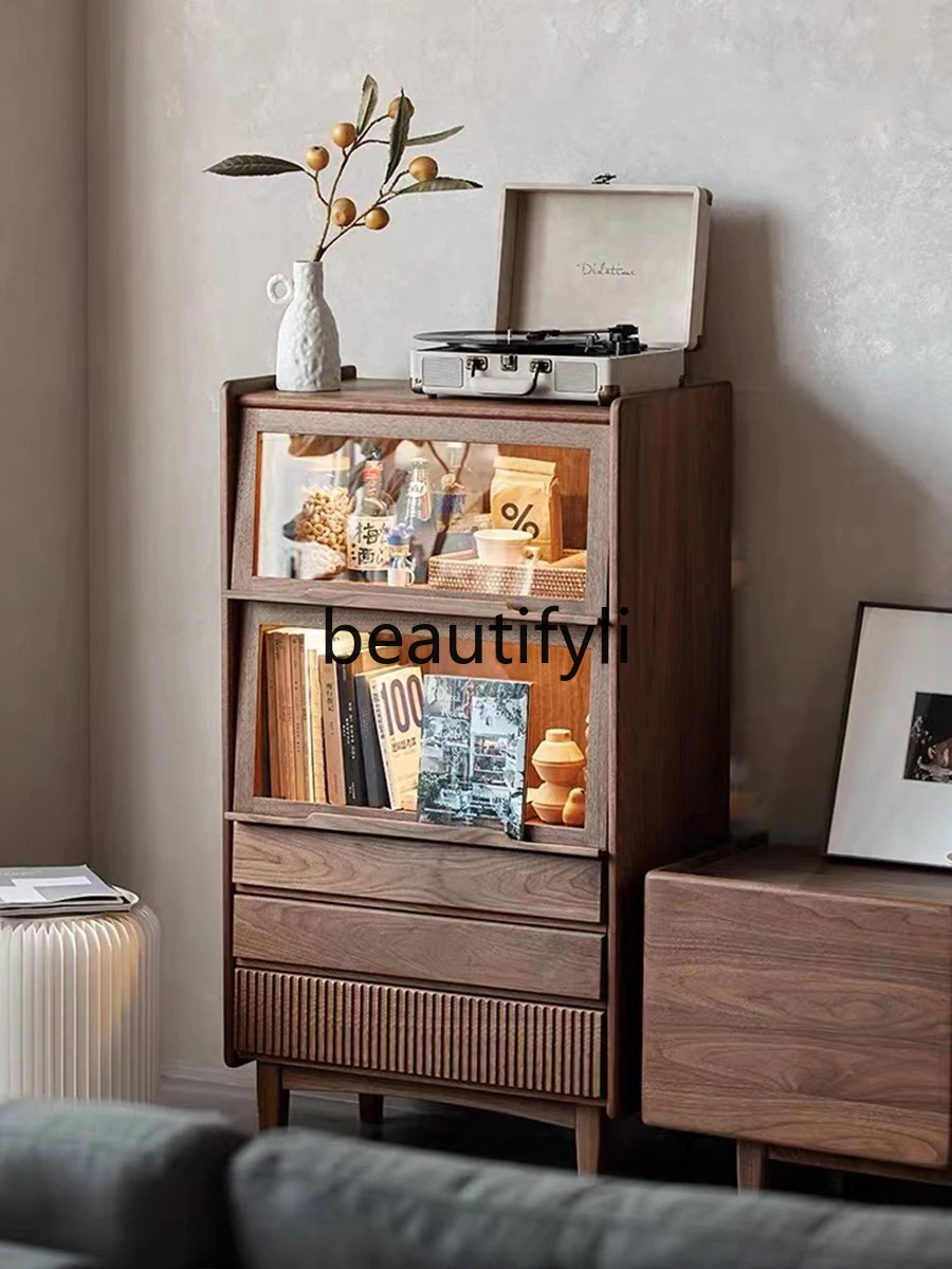 Nordic black walnut TV side cabinet solid wood living room sofa side cabinet multi-functional locker
Nordic black walnut TV side cabinet solid wood living room sofa side cabinet multi-functional locker