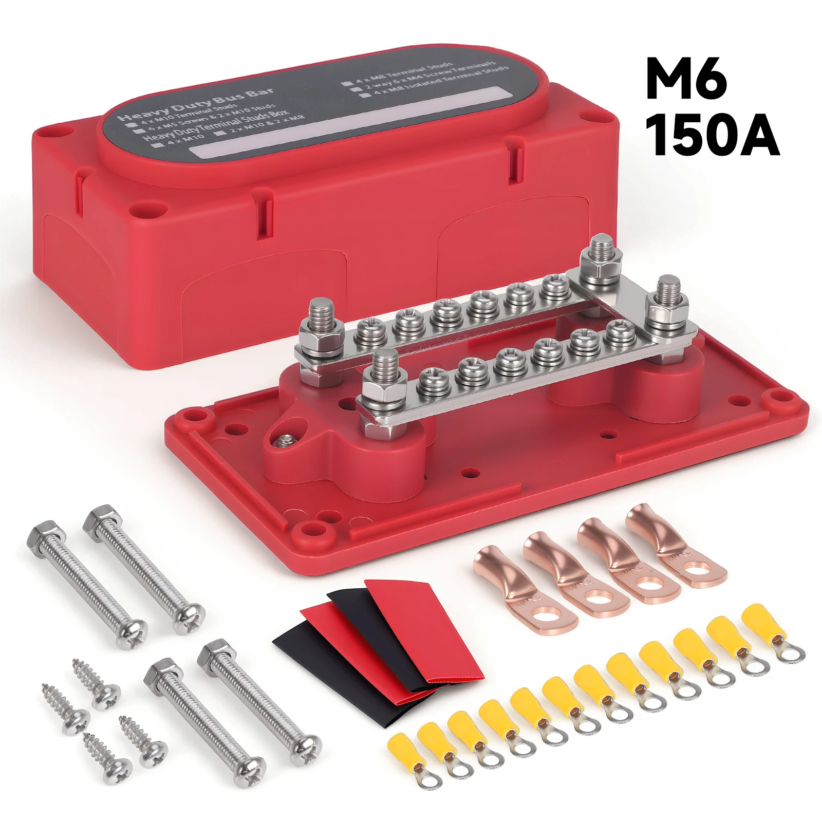 300A 48V DC Bus Bar Waterproof Power Distribution Block with M6 M8 Terminal Studs Heavy Duty Battery Bus Bar for Marine RV Truck
300A 48V DC Bus Bar Waterproof Power Distribution Block with M6 M8 Terminal Studs Heavy Duty Battery Bus Bar for Marine RV Truck