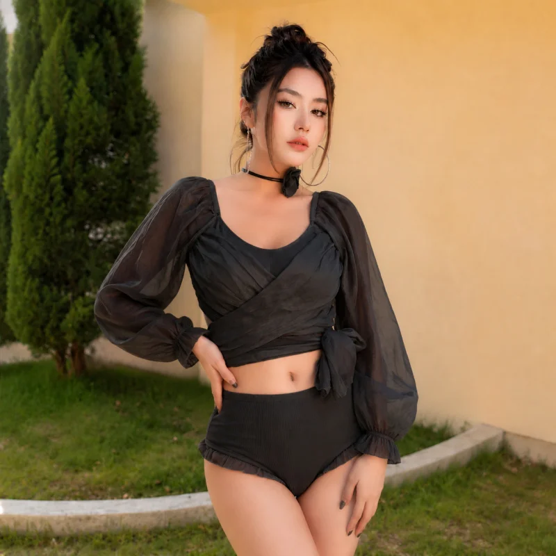 VCross-neck wrap-style side bow slimming long-sleeve mesh two-piece swimsuit for girls, ready for photography, in stock for whol
VCross-neck wrap-style side bow slimming long-sleeve mesh two-piece swimsuit for girls, ready for photography, in stock for whol