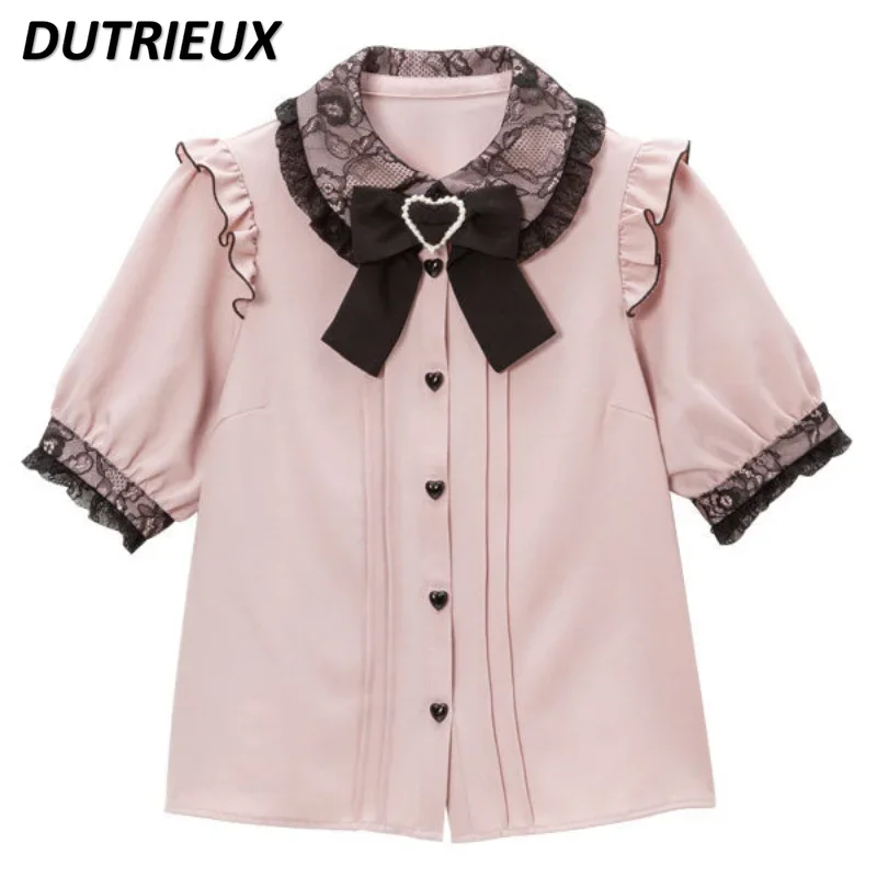 Japanese Lolita Style Sweet Bow Lace Solid Color Sweet Pink Blouse Femme 2023 Spring Summer Woman Tops Cute Short Sleeve Shirts
Japanese Lolita Style Sweet Bow Lace Solid Color Sweet Pink Blouse Femme 2023 Spring Summer Woman Tops Cute Short Sleeve Shirts