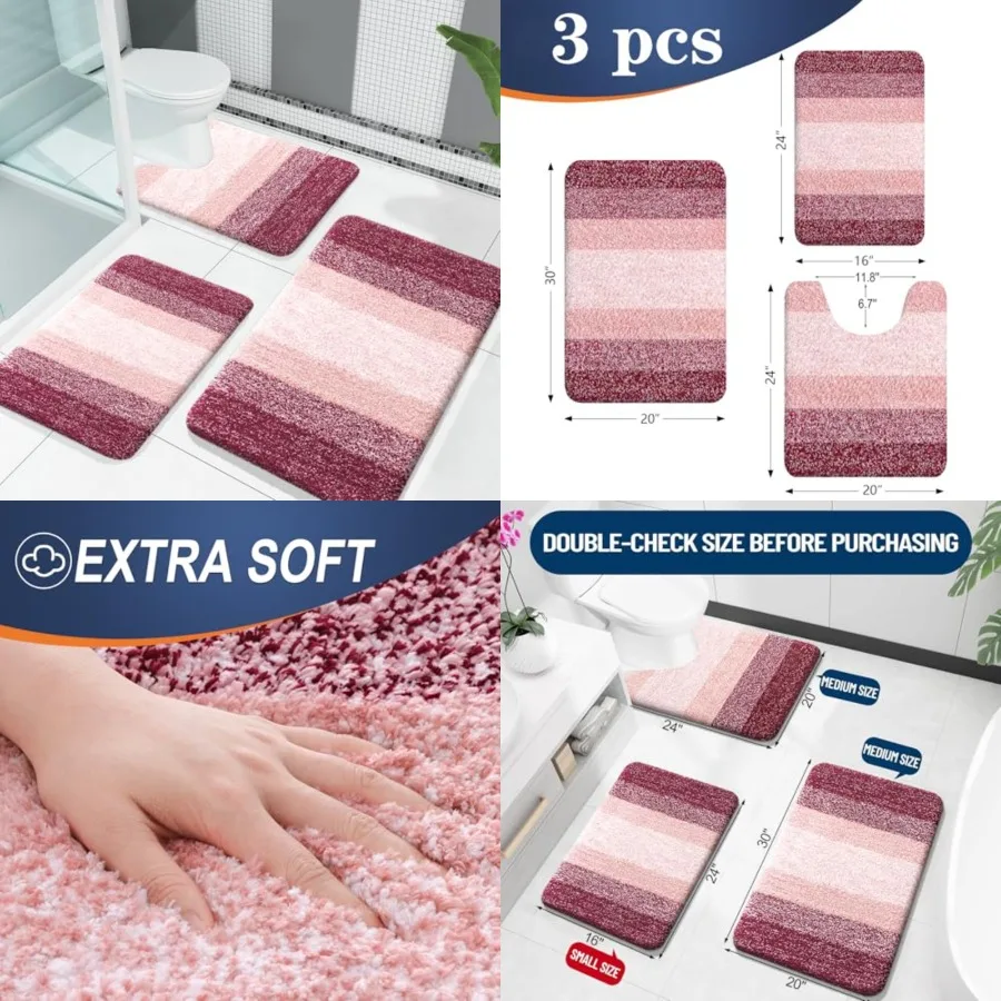 Bathroom Rugs Sets 3 Piece, Soft Absorbent Microfiber Bath Mats and U-Shaped Contour Toilet Rug, Plush Shaggy Bath Mat Set for
Bathroom Rugs Sets 3 Piece, Soft Absorbent Microfiber Bath Mats and U-Shaped Contour Toilet Rug, Plush Shaggy Bath Mat Set for