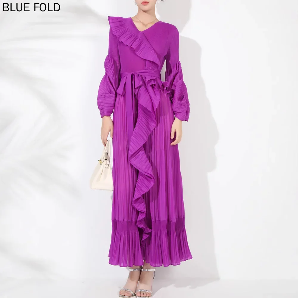 MIYAKE плиссированное новое французское кружевное платье для женщин с v-образным вырезом и длинными рукавами на талии, с рюшами, темпераментное модное элитное длинное платье, элегантное
MIYAKE плиссированное новое французское кружевное платье для женщин с v-образным вырезом и длинными рукавами на талии, с рюшами, темпераментное модное элитное длинное платье, элегантное