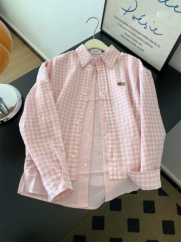 Pink Plaid Shirt Jacket Women's Small Size Midi Length Butt Covering Fashion Loose Lazy Style Top Casual Style Loose Fit
Pink Plaid Shirt Jacket Women's Small Size Midi Length Butt Covering Fashion Loose Lazy Style Top Casual Style Loose Fit