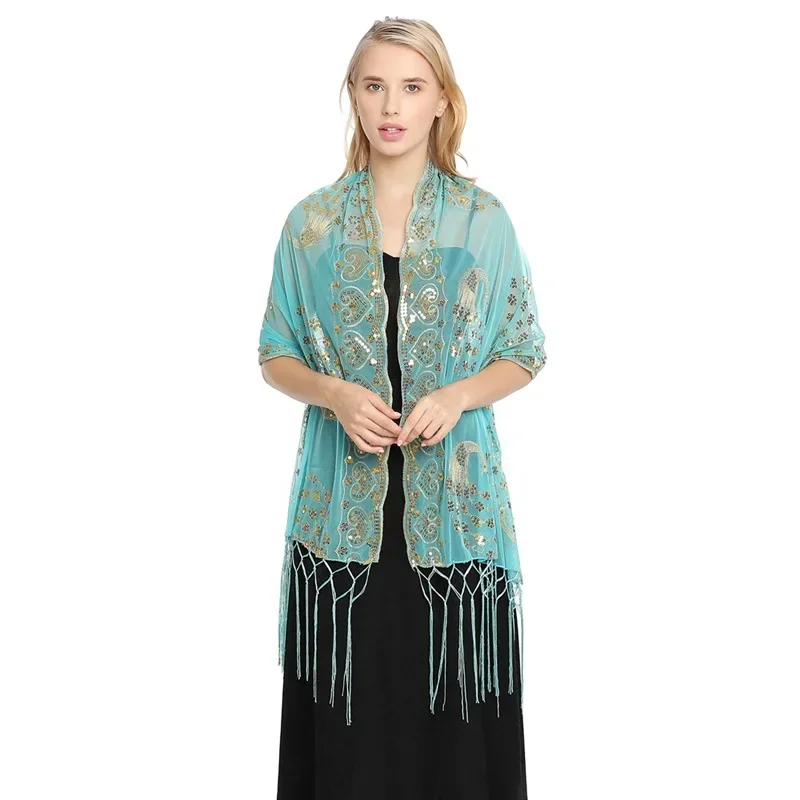 Spring Autumn Sequin Shawl Peacock Embroidery Tassel Shawl Party Evening Dress Shawl Cloak Ponchos Capes Blue
Spring Autumn Sequin Shawl Peacock Embroidery Tassel Shawl Party Evening Dress Shawl Cloak Ponchos Capes Blue