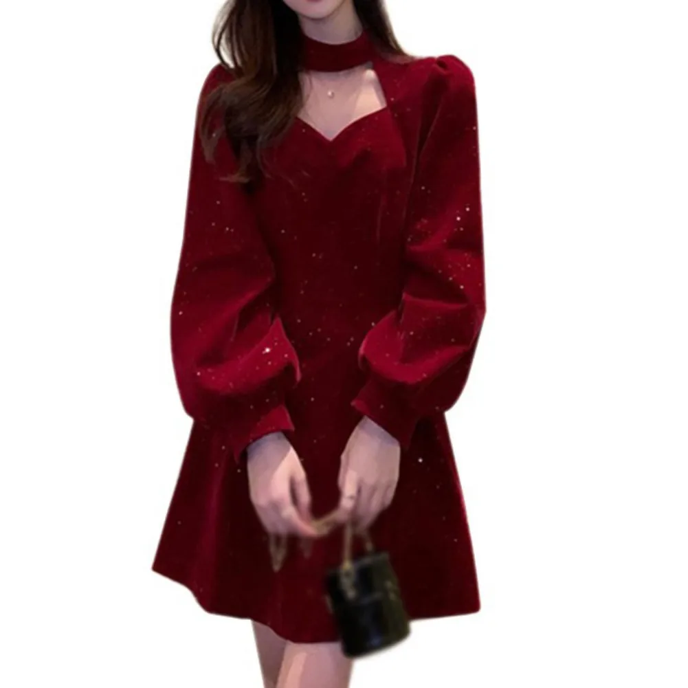 Women's Elegant Halter Long Puff Sleeve High Waist Ruffle Belted Party Mini Dress
Women's Elegant Halter Long Puff Sleeve High Waist Ruffle Belted Party Mini Dress