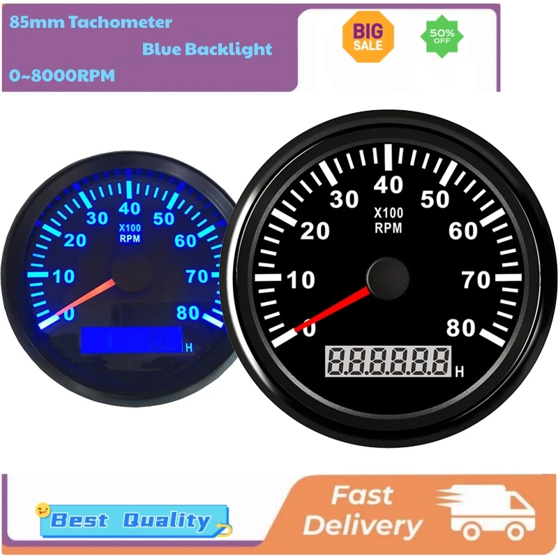 85mm 0-8000RPM Tachometers Modification with Hourmeters Cars Rev Counters Revolution Meters with Blue Backlight for Truck Boat
85mm 0-8000RPM Tachometers Modification with Hourmeters Cars Rev Counters Revolution Meters with Blue Backlight for Truck Boat
