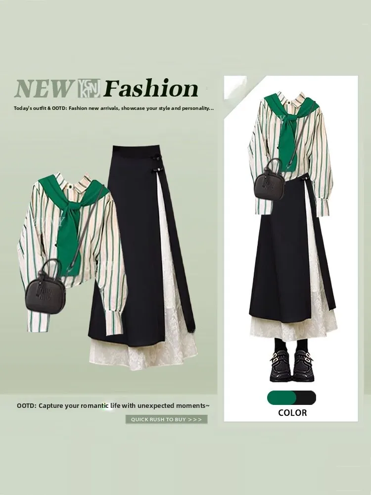 Loose Striped Women's irt een oulder Splice A-Line Skirt Spring Versatile College Sle One Set of Tee Pieces
Loose Striped Women's irt een oulder Splice A-Line Skirt Spring Versatile College Sle One Set of Tee Pieces