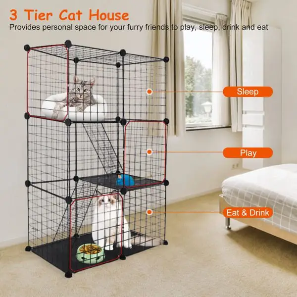 3 Tier Cat Cage, 28"x14"x42" Small Animal Cage for Ferrets, Rabbits, Kittens, Heavy Duty Iron Wire Pet Play Pen with Ladders, 3
3 Tier Cat Cage, 28"x14"x42" Small Animal Cage for Ferrets, Rabbits, Kittens, Heavy Duty Iron Wire Pet Play Pen with Ladders, 3