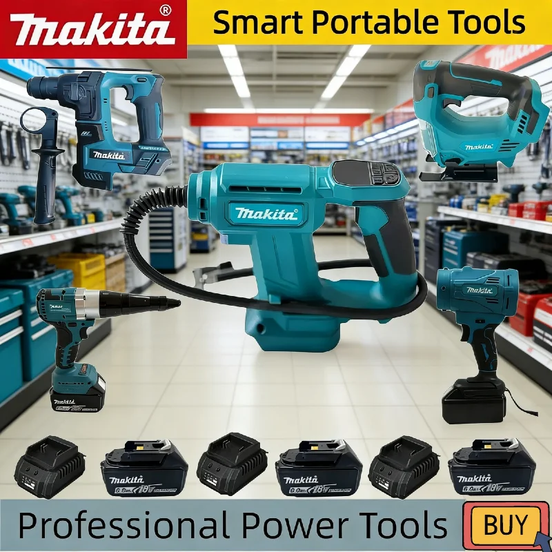 Makita Cordless 18V Tool Combo: Cordless Rotary Hammer, Rivet Gun, Heavy-Duty Fan, Cordless Electric Saw, Air Pump
Makita Cordless 18V Tool Combo: Cordless Rotary Hammer, Rivet Gun, Heavy-Duty Fan, Cordless Electric Saw, Air Pump