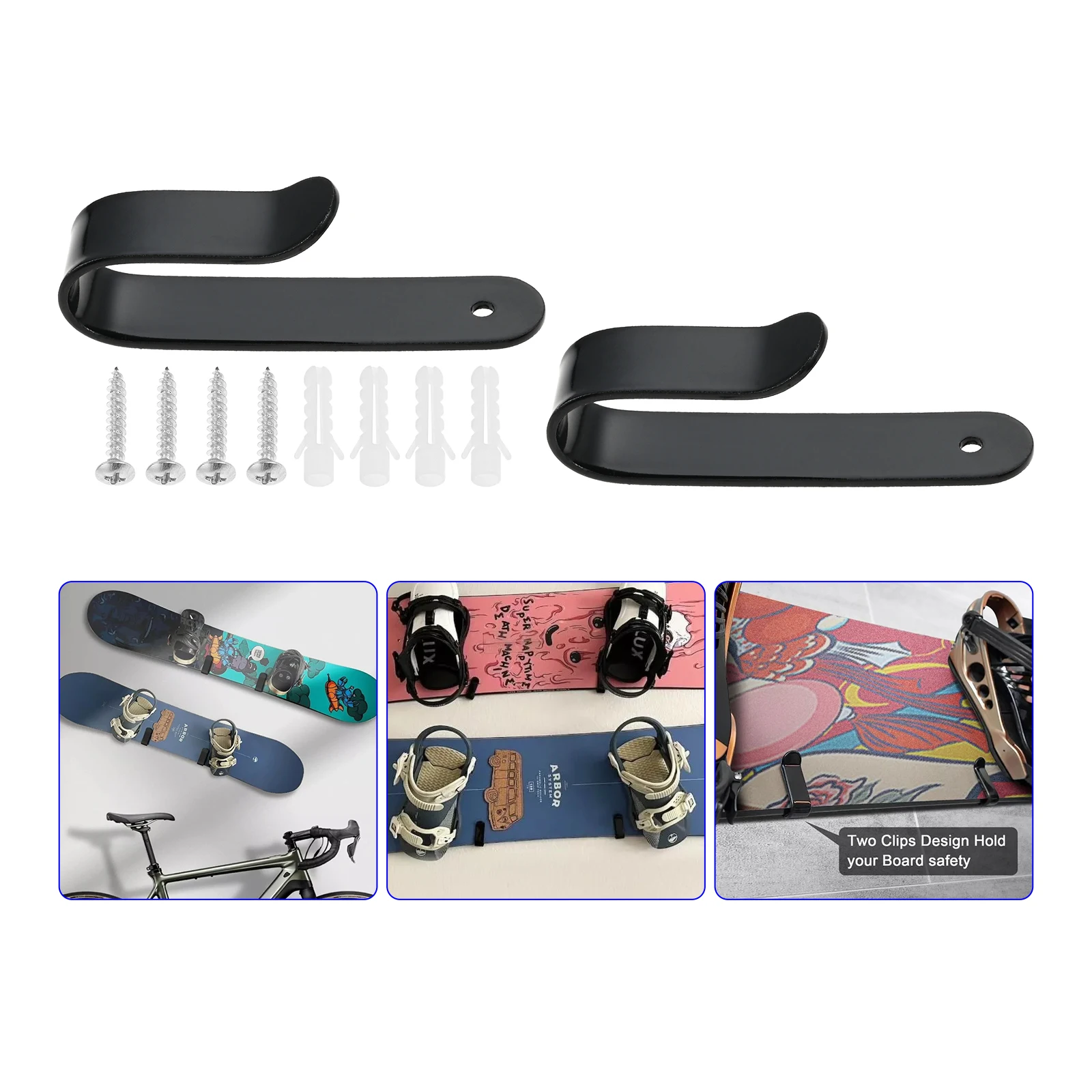 2Pcs Carbon Steel Snowboard Wall Mount Clips Horizontal For 19mm Skateboard Snowboard Display Rack with Screws Expansion Anchors
2Pcs Carbon Steel Snowboard Wall Mount Clips Horizontal For 19mm Skateboard Snowboard Display Rack with Screws Expansion Anchors