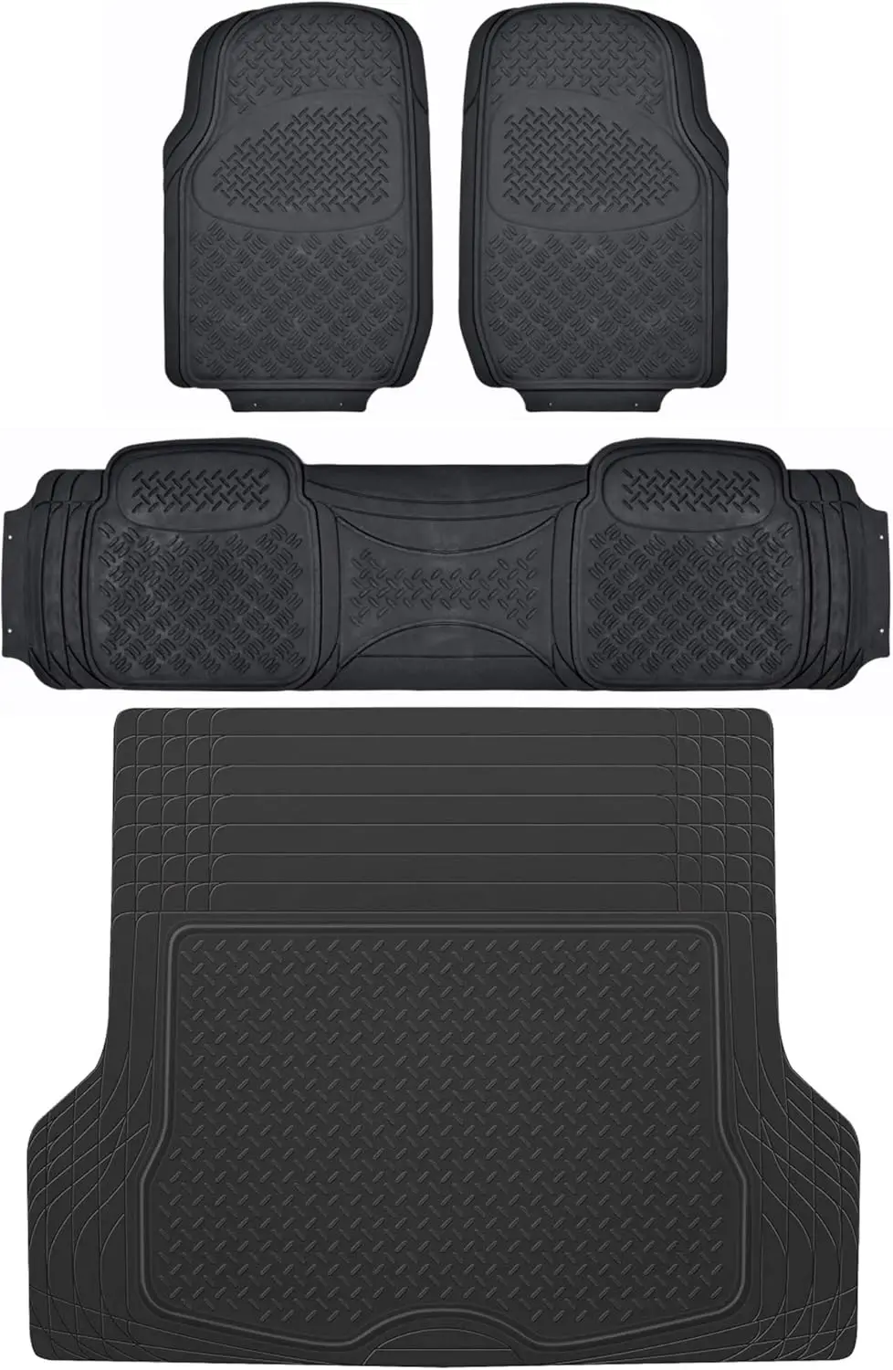 Diamond Grid Rubber Car Floor Mats, Universal Front Rear Combo Set with Trunk Cargo Mat Liner for Sedan SUV Van, Heavy Duty All
Diamond Grid Rubber Car Floor Mats, Universal Front Rear Combo Set with Trunk Cargo Mat Liner for Sedan SUV Van, Heavy Duty All