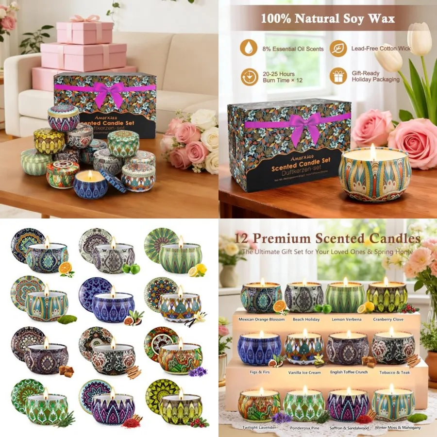 Набор ароматических свечей (12 шт.) для дома, 300 часов горения, из соевого воска, для ароматерапии, весенний домашний декор
Набор ароматических свечей (12 шт.) для дома, 300 часов горения, из соевого воска, для ароматерапии, весенний домашний декор