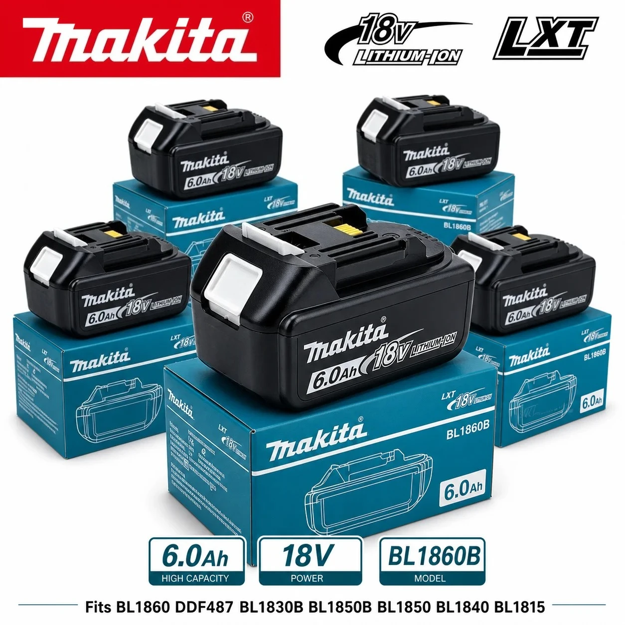 Makita LXT 18V 6.0Ah Rechargeable Li‑ion Battery for BL1830 BL1840 BL1850 BL1860 Power Tools
Makita LXT 18V 6.0Ah Rechargeable Li‑ion Battery for BL1830 BL1840 BL1850 BL1860 Power Tools