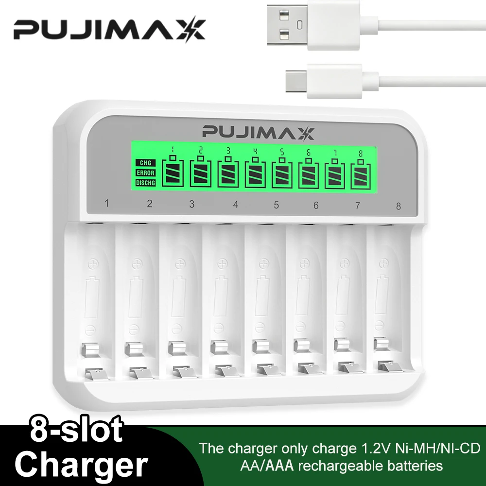 PUJIAMX 1.2V AA/AAA Rechargeable NI-MH Battery Charger LCD Display Portable Adapter Type C Charger Interface Fast Charging Tool
PUJIAMX 1.2V AA/AAA Rechargeable NI-MH Battery Charger LCD Display Portable Adapter Type C Charger Interface Fast Charging Tool