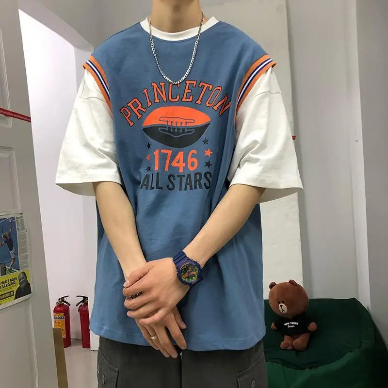 Fake two-piece short-sleeved T-shirt men's Korean style trendy summer casual versatile student loose jersey style ins T-shirts
Fake two-piece short-sleeved T-shirt men's Korean style trendy summer casual versatile student loose jersey style ins T-shirts
