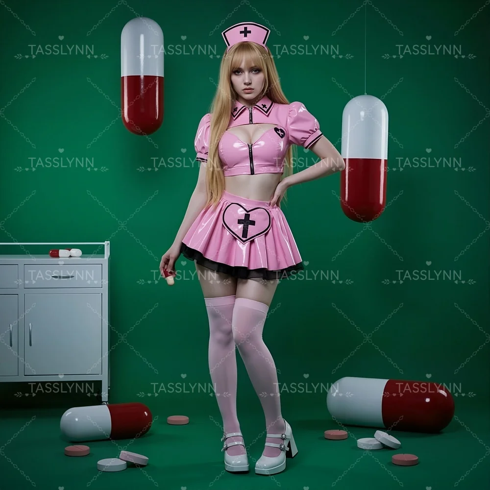 Gothic Sweet Nurse Cosplay Suit Black Pink PU Leather Mini Skirt Set Women PU Leather Heart Cross Outfit for Halloween
Gothic Sweet Nurse Cosplay Suit Black Pink PU Leather Mini Skirt Set Women PU Leather Heart Cross Outfit for Halloween