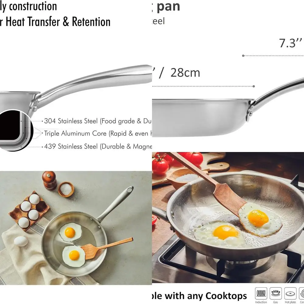 10-inch Professional 5-Ply Stainless Steel Fry Pan with Brushed Surface, Induction Ready, Oven and Dishwasher Safe
10-inch Professional 5-Ply Stainless Steel Fry Pan with Brushed Surface, Induction Ready, Oven and Dishwasher Safe