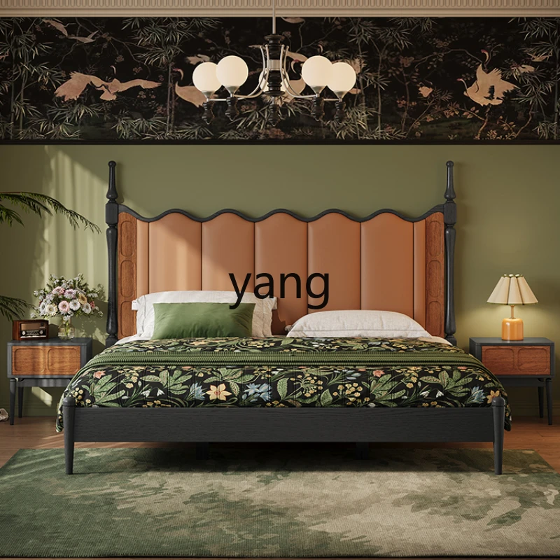LH solid wood bed master bedroom double 1.8m big bed black retro leather bed soft bag
LH solid wood bed master bedroom double 1.8m big bed black retro leather bed soft bag
