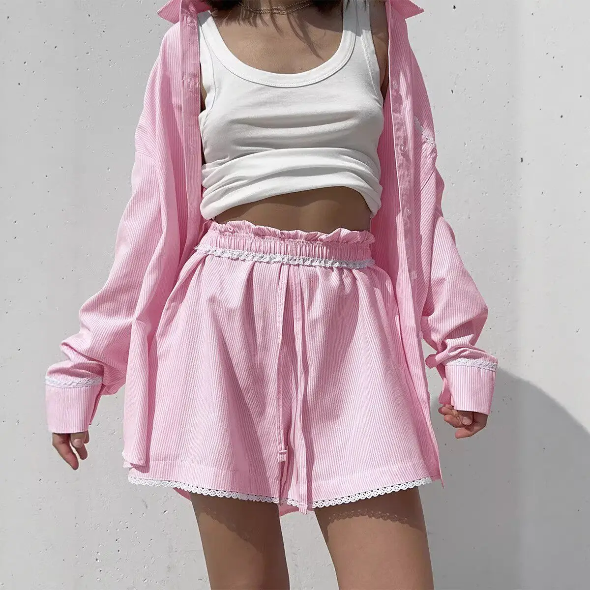 Casual Pure Cotton Lace Trim Shirt Shorts Set Fashionable Spring Summer New Arrival Women's Straight Leg Pants mid Low Waist
Casual Pure Cotton Lace Trim Shirt Shorts Set Fashionable Spring Summer New Arrival Women's Straight Leg Pants mid Low Waist