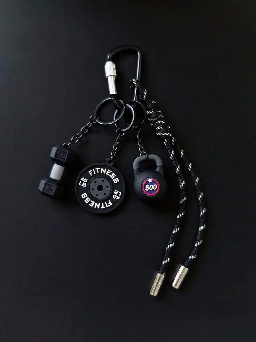 Fitness Themed Keychain With Dumbbell Weight Plate Kettlebell Charm And Rope Strap
Fitness Themed Keychain With Dumbbell Weight Plate Kettlebell Charm And Rope Strap