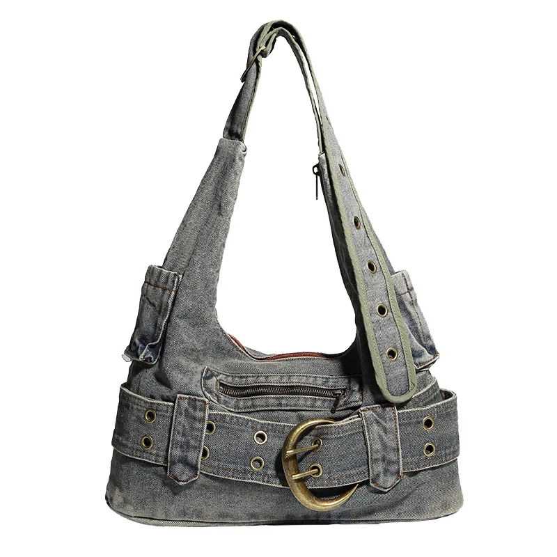 Vintage Denim Women Shoulder Bags Large Punk Wide Strap Rivet Belt Lady Handbags Retro Cool Girls Underarm Bags Female Purses
Vintage Denim Women Shoulder Bags Large Punk Wide Strap Rivet Belt Lady Handbags Retro Cool Girls Underarm Bags Female Purses