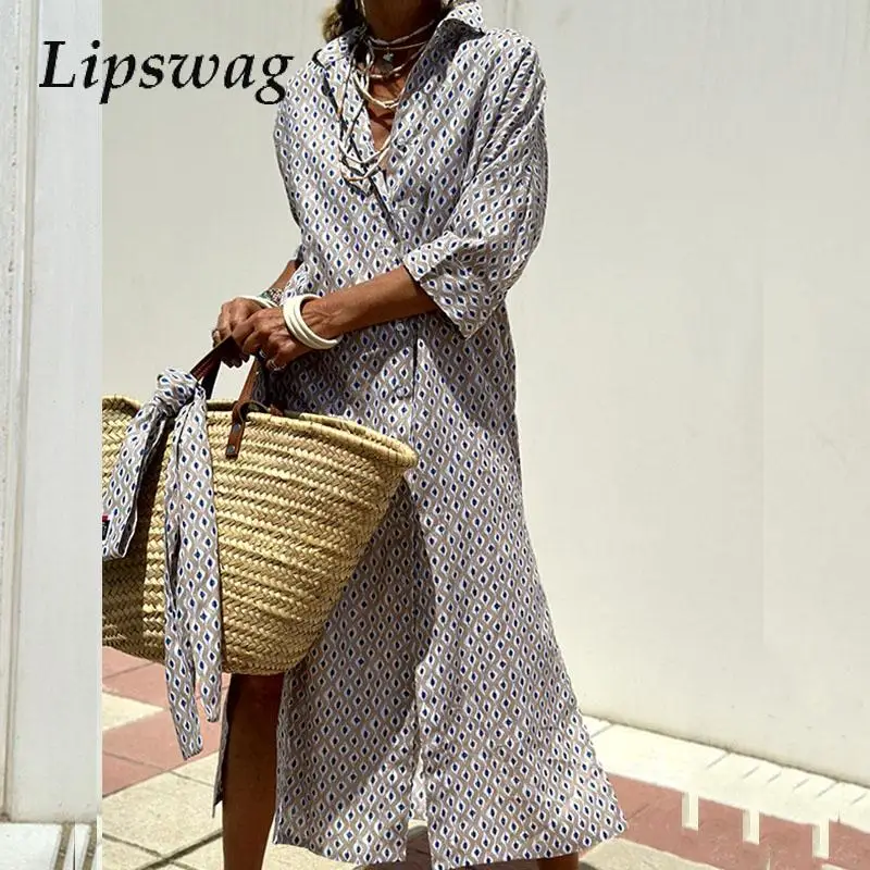 Женское платье в полоску, длинное пляжное платье в стиле ретро с рукавом до локтя, разрезом и пуговицами, 2024