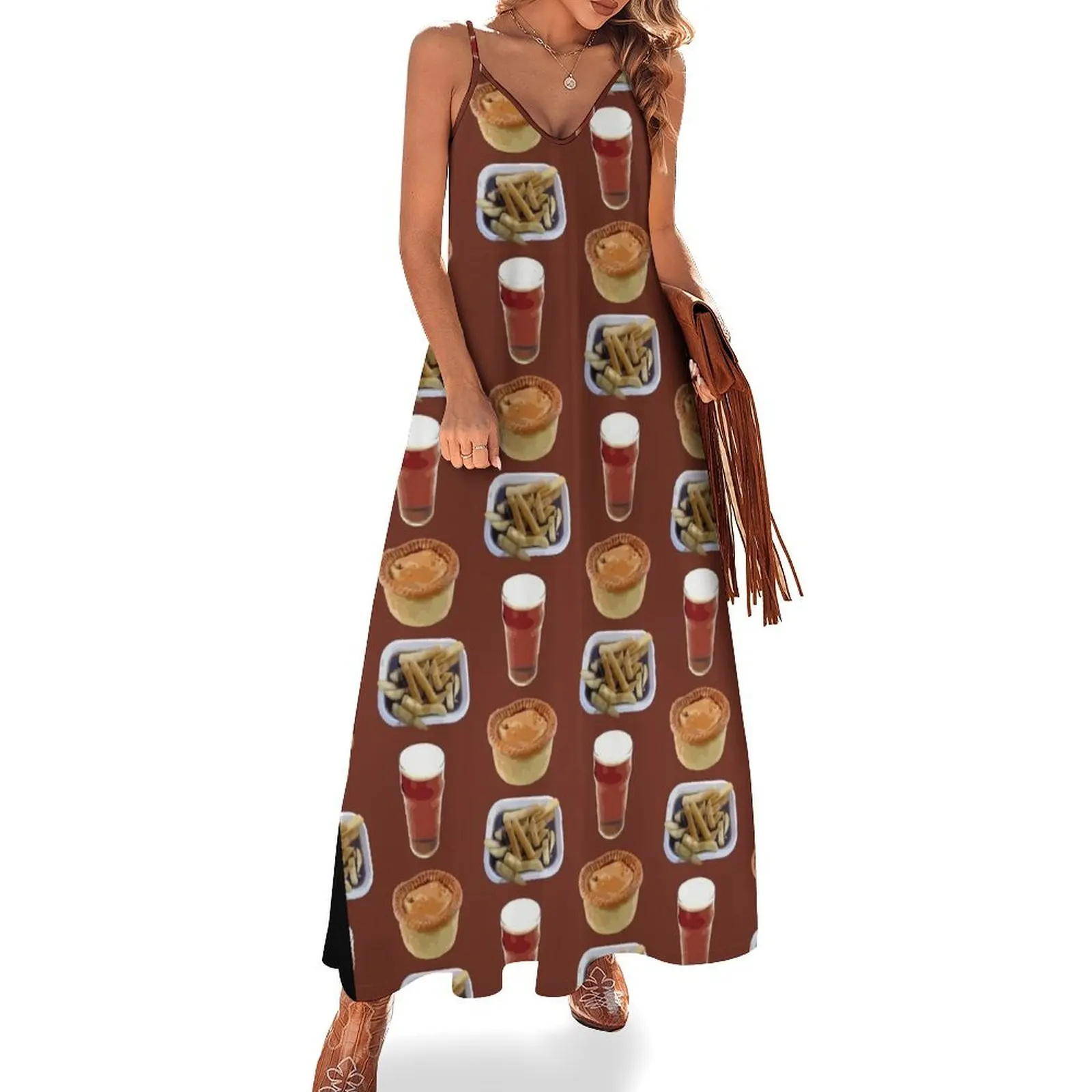 Pie, Pint, Chips & Gravy Sleeveless Dress Women dresses summer fairy dress Dress
Pie, Pint, Chips & Gravy Sleeveless Dress Women dresses summer fairy dress Dress