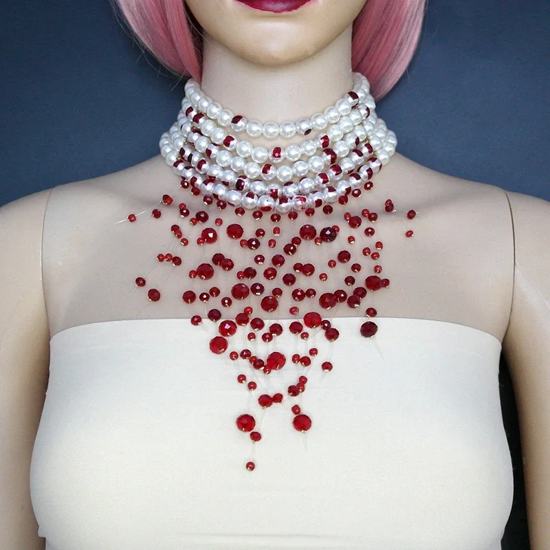 Halloween Blood Pattern Pearl Necklace Women Fashion Multi-layer Imitation Pearl Tassel Short Necklace Gothic Party Jewelry Gift
Halloween Blood Pattern Pearl Necklace Women Fashion Multi-layer Imitation Pearl Tassel Short Necklace Gothic Party Jewelry Gift