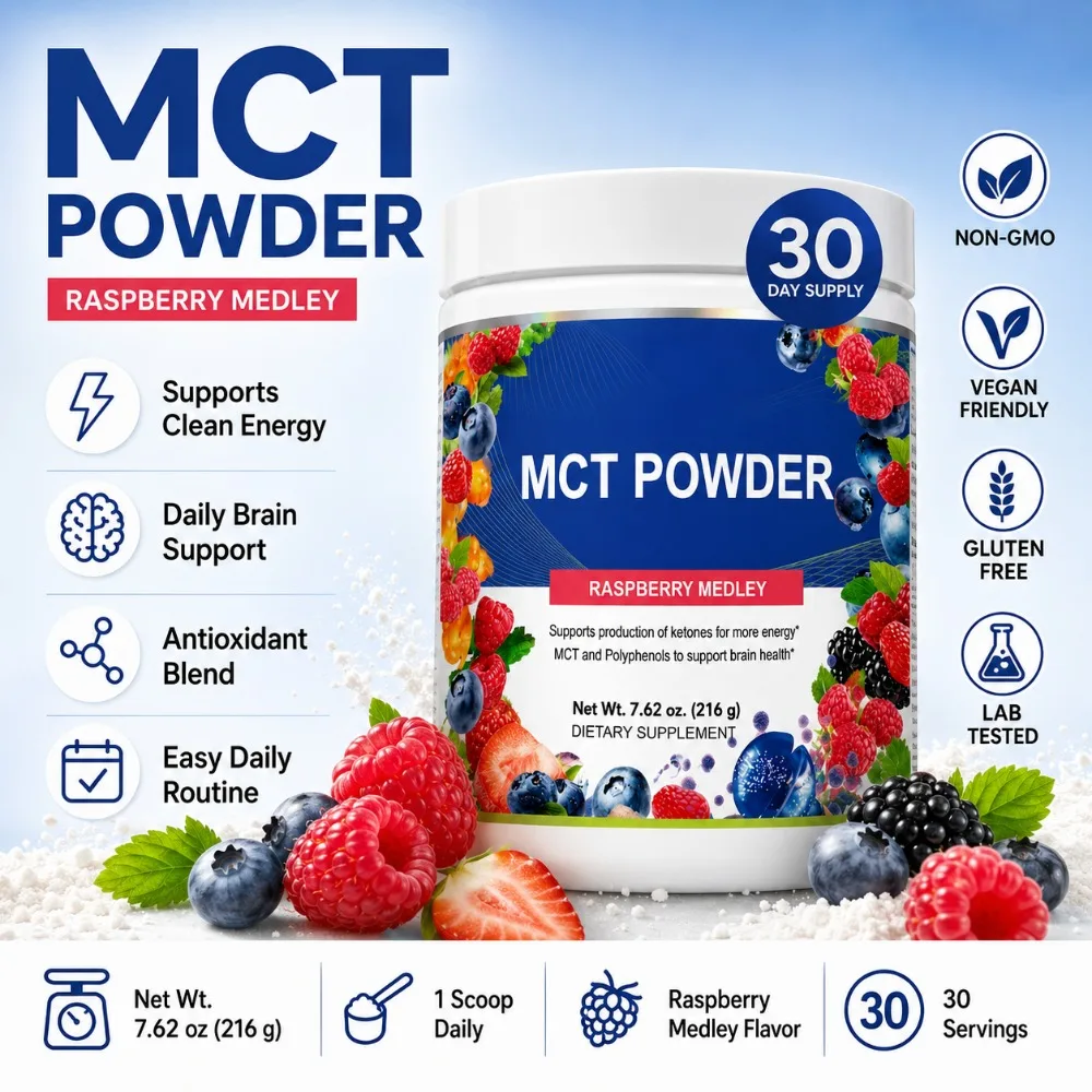 MCT Powder Raspberry Medley Drink Mix, D-Ribose 5000mg, Acetyl-L-Carnitine 500mg, Polyphenol Blend 300mg, 30 Servings 216g
MCT Powder Raspberry Medley Drink Mix, D-Ribose 5000mg, Acetyl-L-Carnitine 500mg, Polyphenol Blend 300mg, 30 Servings 216g