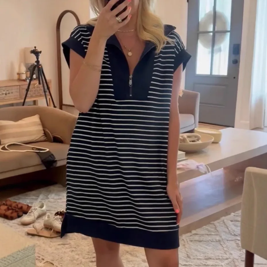 Women Spring Summer Dress Striped Color V Neck Short Sleeves Sheath Casual Zipper Fashion Comfortable Regular Standard Fit Dress
Women Spring Summer Dress Striped Color V Neck Short Sleeves Sheath Casual Zipper Fashion Comfortable Regular Standard Fit Dress