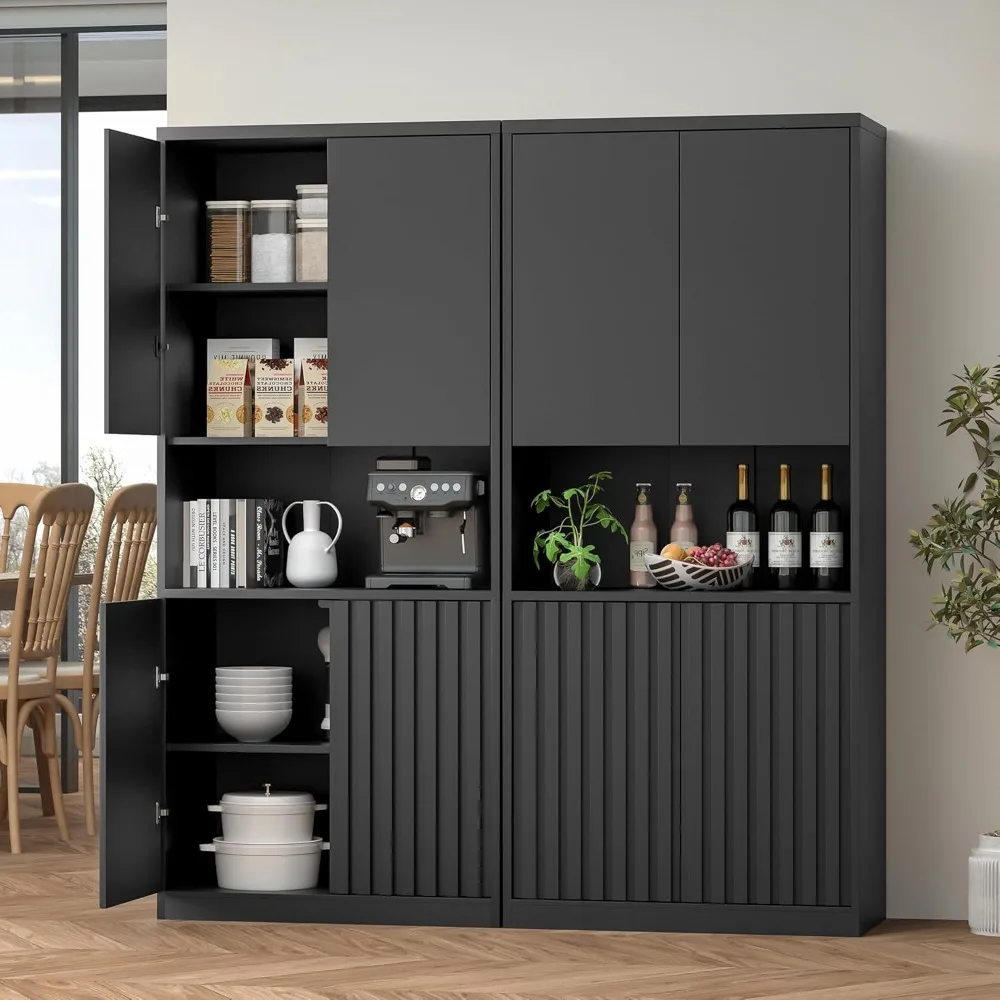 Fluted Pantry Cabinet Set of 2, 71" Tall Kitchen Pantry with Adjustable Shelves, Storage Cabinet with Open Countertop, Modern
Fluted Pantry Cabinet Set of 2, 71" Tall Kitchen Pantry with Adjustable Shelves, Storage Cabinet with Open Countertop, Modern