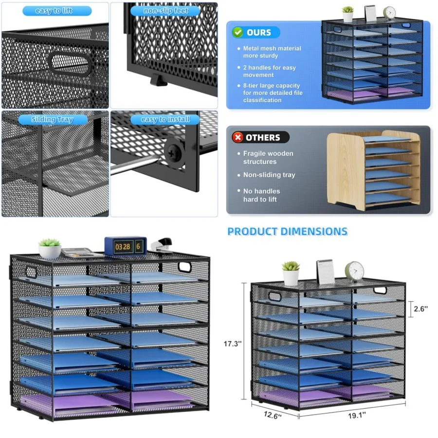 14 Compartments Paper Organizer for Desk, Mesh Literature Organizer, Mail File Sorter Tray with Handle, Desktop Mailbox for Off
14 Compartments Paper Organizer for Desk, Mesh Literature Organizer, Mail File Sorter Tray with Handle, Desktop Mailbox for Off