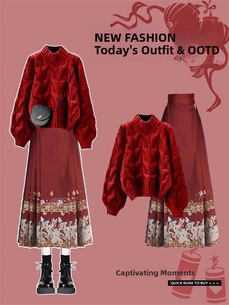 Red New Chinese Style Knitted Sweater Set plus Size Women's Casual Fashion Retro Collar Two-Piece Ensemble Commute Friendly
Red New Chinese Style Knitted Sweater Set plus Size Women's Casual Fashion Retro Collar Two-Piece Ensemble Commute Friendly