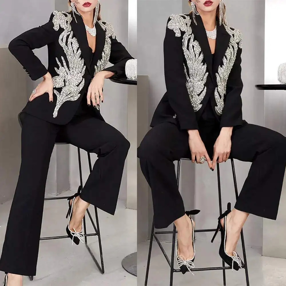 Flowers Sequins Women Pants Suits Slim Fit Prom Birthday Party Formal Wear Custom Made Outfit Jacket 2 Pieces
Flowers Sequins Women Pants Suits Slim Fit Prom Birthday Party Formal Wear Custom Made Outfit Jacket 2 Pieces